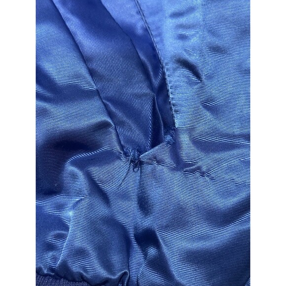 Vintage 80s Satin Bomber Jacket Guitar Embroidery Blue Snap Buttons - Picture 6 of 6